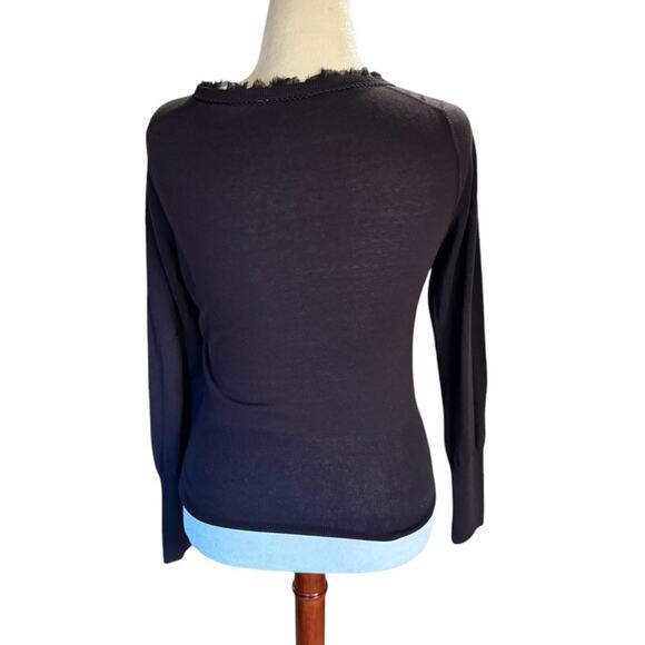 Tahari Deep Scoop Neck Brown Lightweight Cotton/Silk Cardigan - Large - Picture 2 of 8